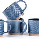 GBhome 8OZ Stackable Coffee Mugs, Ceramic Coffee Mugs with Texture Patterns for Man,Woman,Dad,Mom, Modern Coffee Cups Set of 4 for Espresso/Cappuccino/Cocoa. Dishwasher&Microwave Safe, Moonlight Blue