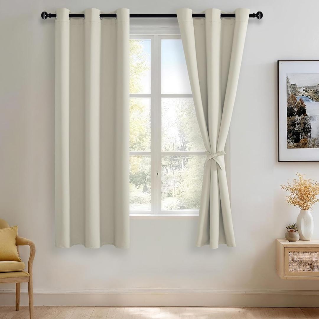 JIUZHEN Ivory Blackout Curtains for Bedroom - Light Blocking and Noise Reducing Grommet Curtains for Living Room Darkening Curtains, Set of 2 Window Curtain Panels, 38 x 63 Inch Length