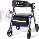Walkers for Seniors Lightweight with Seat Foldable, Frame 8" Big Wheels Adult Rolling Walker for All Terrain, Dual Adjustable Height Rollator Transport 4 Wheels Walker| Royal Blue