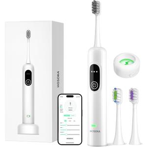 Sonic Electric Toothbrush for Adults, 60 Oscillation & Vibration Smart Toothbrush with Customizable App, 3 Brush Heads, Wireless Rechargeable Travel Wave Electric Toothbrush, IPX7 Waterproof