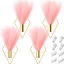 Hanaive 4 Sets Boho Gold Wall Decor Metal Wall Art Hanging Planters with Artificial Pampas Display Art Modern Home Metal Vase for Bedroom Living Room Home Office(Gold, Pink)