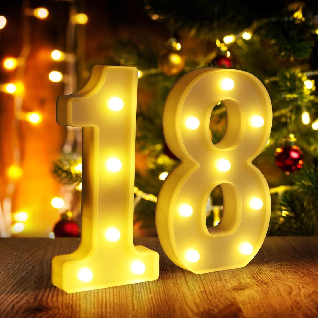 18th Birthday Decorations for Girls and Boys, Happy 18th Birthday Decorations for Men Centerpieces Table,18 Light Up Numbers Sign Led for Party Backdrop Wall Decor for Wedding Anniversary Home