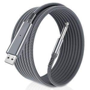 Elebase USB Guitar Cable 6.6FT,1/4 Inch TS Instrument Cord,USB A to 6.35mm Male Jack Stereo Audio Interconnect Wire Line for Electric Guitar,Bass,Keyboard,Mixer,Amplifier,Amp,Speaker,Equalizer, Feet (6.6 Feet, Gray)
