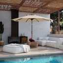 JEAREY 9 ft 2-Tiers Patio Umbrellas Outdoor Table Market Umbrella w/Push Button Tilt/Crank, 8 Sturdy Ribs, UV Protection Waterproof Sunproof(Beige)