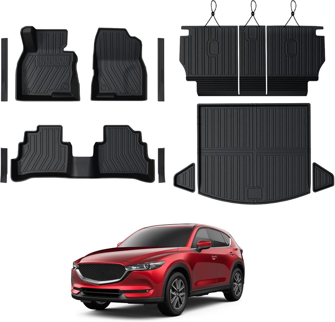 Floor Mats for Mazda CX-5 2017-2025, All Weather Floor Mats Trunk Cargo Liner with Backrest Protectors and Door Sill Guards Accessories, Full Coverage Set