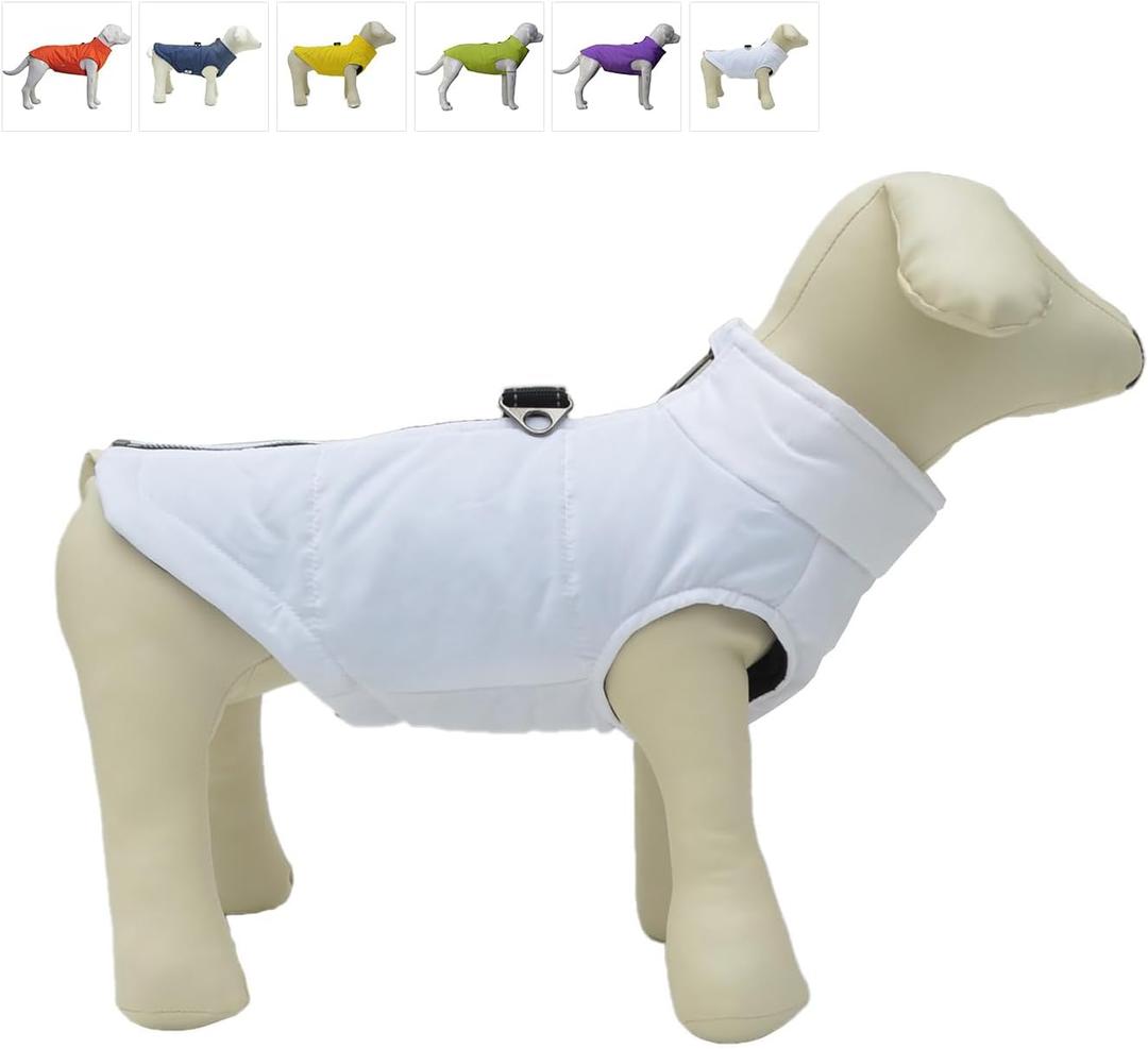 Winter Vest With Cotton Lining, Waterproof Ultra Warm Coat, Windproof Zippered Jacket, Breathable Soft for Small Medium Large Dogs, White XL
