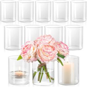 12pcs Glass Cylinder Vases for Centerpieces - 4 Inch Small Flower Vase for Wedding Decorations, Clear Glass Flower Vases Floating Candle Holder for Table Centerpiece Wedding Home Décor