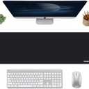 Large Black Mouse Pad - Desk Mat with Non-Slip Rubber Base, Smooth Waterproof Surface, Stitched Edges - Ideal as Desk Pad for Office, Gaming, and Home Use,31.5 x 11.8 inch