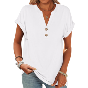 ANRABESS Women's Short Sleeve Henley Tops V Neck Dressy Casual Blouses Summer Trendy Tee Shirts 2025 Vacation Fashion Clothes 2XL