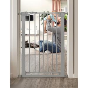 BABELIO 36" Tall Narrow Baby Gate, 26-28.5" Auto-Close Metal Dog Gate for Small Stairs/Doorways/Hallways, NO Drilling Pressure Mounted for Child and Pets, NO Extensions, Gray