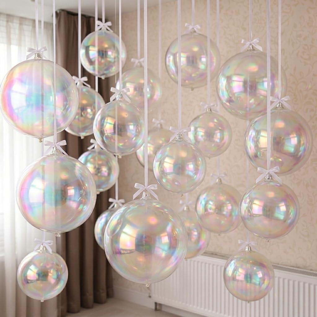 HILAVO 12PCS Iridescent Round Foil Balloons, 22" 15" 10" Large 4D Ball Balloons Holographic Mirror Sphere Balloon for Wedding Baby Shower Mermaid Princess Birthday Party Ceiling Decorations