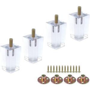 Mcredy Furniture Legs 3.15 Inches Modern Acrylic Table Couch Sofa Legs Transparent Furniture Feet with Mounting Hardware for Ottoman Bench Table Sofa Risers, 4 Packs, Type-2