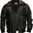 Mens G-1 Fur Collar US Navy Flight Distressed Brown Aviator Genuine Leather Jacket (Brown, M)