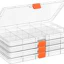 2PACK Extra Thick Bead Organizers, 15 Grid Mini Clear Plastic Storage Box Craft Containers for Nail jewelry rhinestones DIY Supply Case