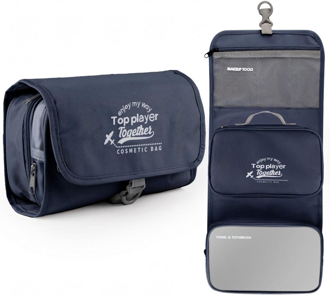 Hanging toiletry bag for men - large functional hanging travel toiletry bag with detachable wet/dry compartments. mens hanging toiletry travel bag (dark blue)