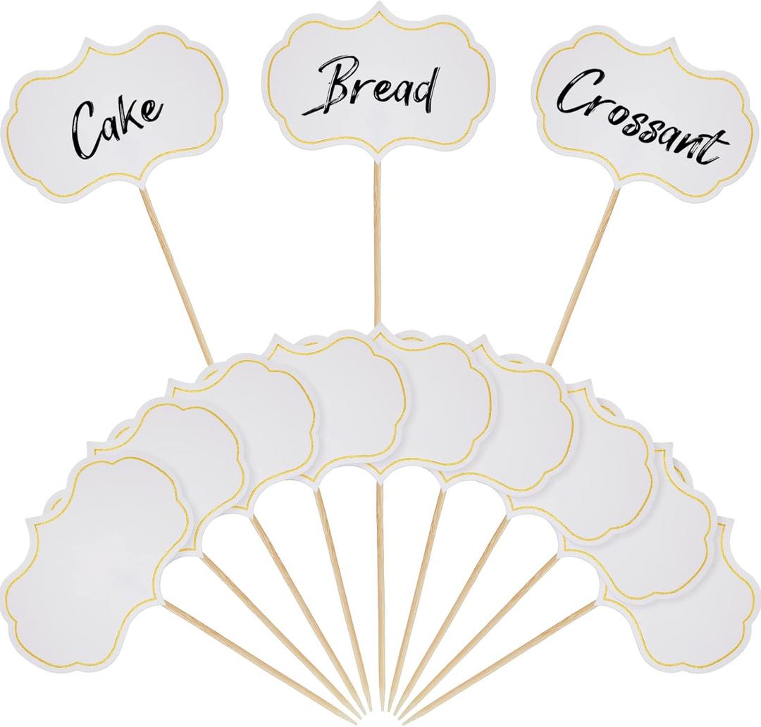 50 Pieces Cheese Markers for Charcuterie Board Buffet Labels Food Tags Blank Toothpick Flags Appetizer Signs Chalkboard Cupcake Toppers Picks for Wedding Birthday Party Decorations (White)