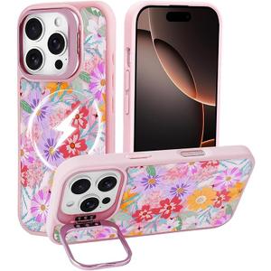 J.west Compatible with iPhone 16 Pro Max Case 6.9" Case,Leopard Compatible with Magsafe with Kickstand Shockproof Bumper Animal Rugged Clear Phone Cover Cases (Pink Spring, for iPhone 16 Pro Max)