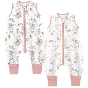 Chilsuessy Toddler Sleep Sack with Feet 6-18 Months, 0.5 TOG Cotton Baby Wearable Blanket with Legs, Sleep Bag Walker with 2-Way Zipper, Elf Rabbit