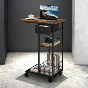 Hayexiha 3-Tier Side Table with Wheels and 360 Rotation, C Table with Drawer, End Table for Couch, Space Saving Small Desk for Narrow Space, TV Tray, Vintage Bedside Table for Living Room, Bedroom