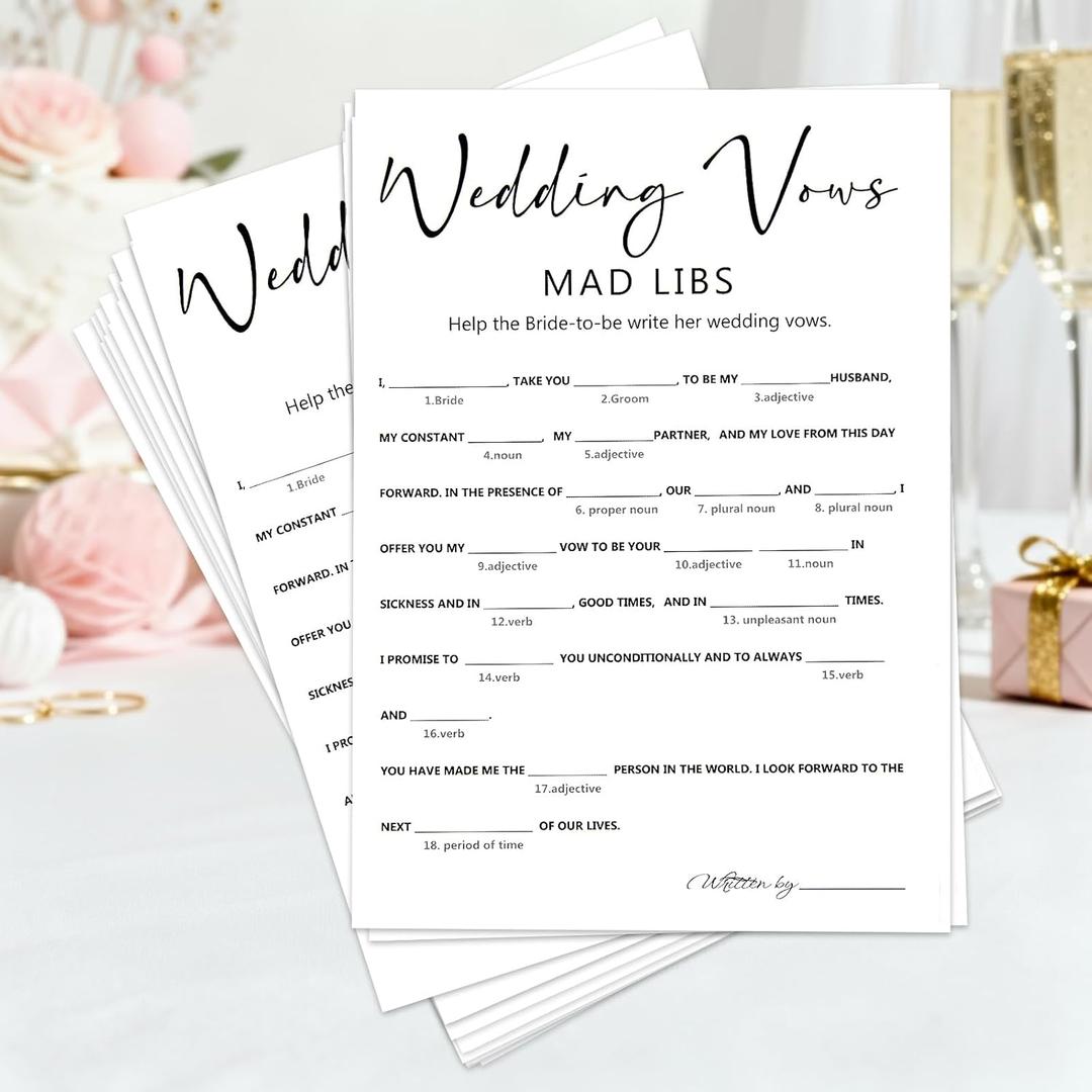 Bridal Shower Games Bridal Shower Mad Libs Bachelorette Party Wedding Games Engagement 50 Guests Wedding Vow