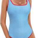 BMJL Women's One Piece Swimsuit Sports Adjustable Strap Bathing Suit Color Block Ribbed High Cut Swimsuits, M