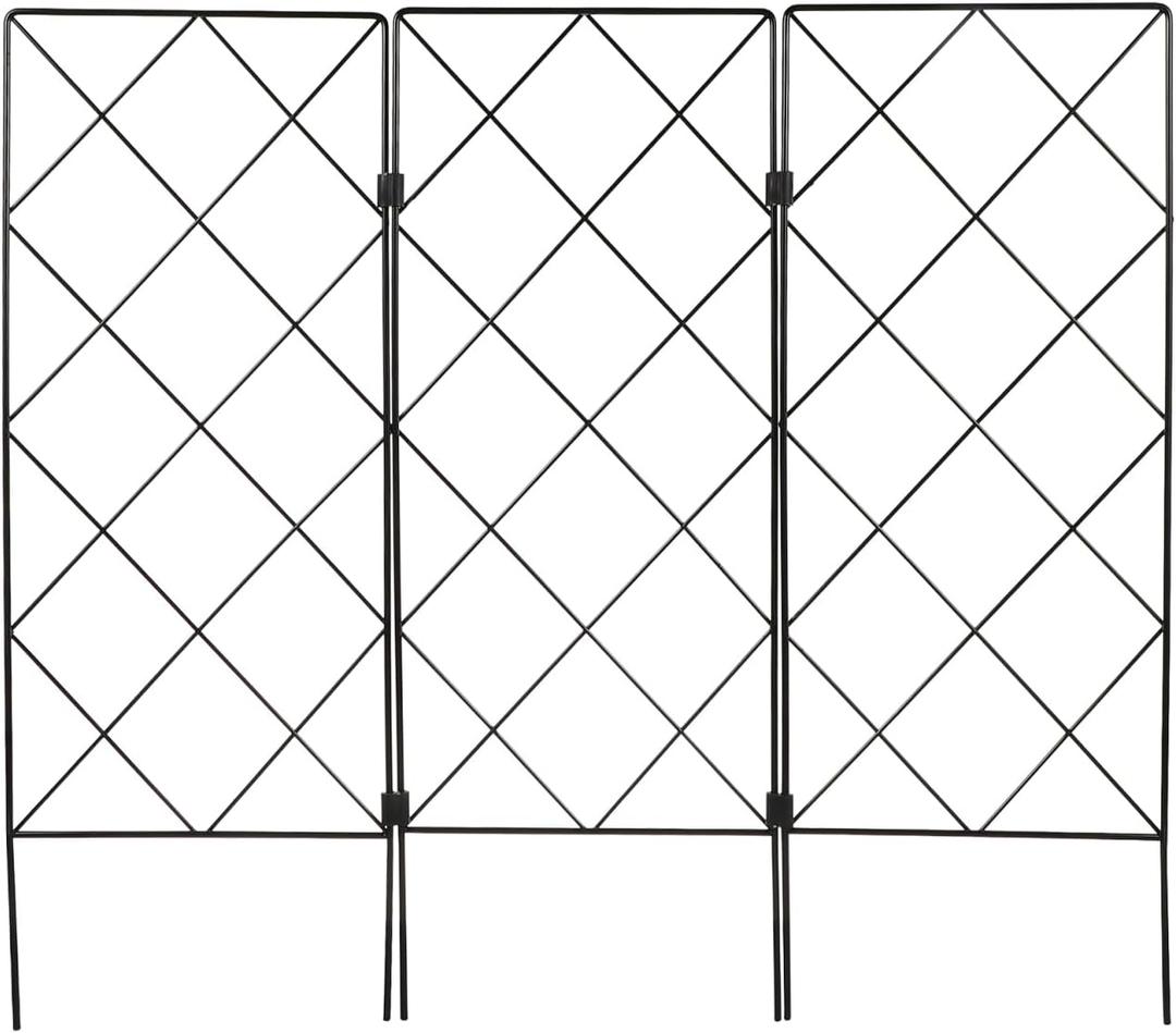 YARNOW Foldable Metal Garden Trellis for Climbing Plants, 23.6 x 20.8 Inch, Wrought Iron Vine Plant Support, Black