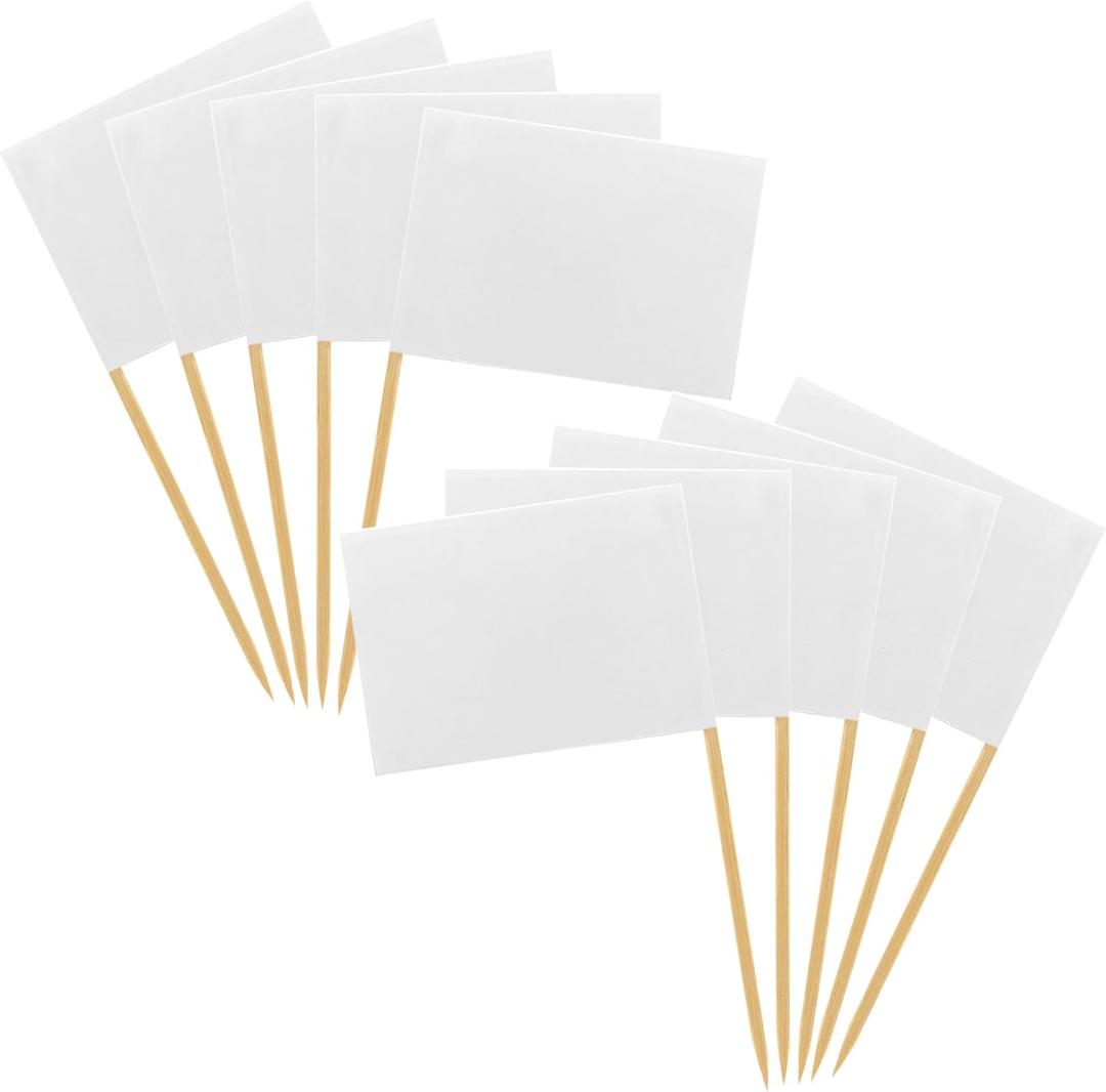 [100 Pack] Blank Toothpick Flags, Cheese Markers for Charcuterie Board Food Label Cupcake Toppers Pick Cocktail Picks for Appetizers, Party Buffet, Cupcake, Food, Fruit, Party Decoration (White)