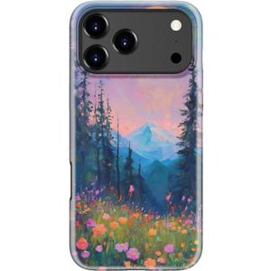 LUHOURI for iPhone 17 Pro Case, Wireless Charging Compatible, Dual-Layer - Soft Silicone Inner + Hard Outer Shell, Cute Wildflower Design, Protective Phone Cover for Women - Twilight Mountain Floral