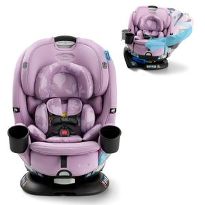 Graco Turn2Me 3-in-1 Rotating Convertible Car Seat, Lilac Mod, Rear-Facing Rotation, Forward-Facing Mode, Highback Booster Up to 100 lbs, Adjustable Headrest & Harness, Steel Reinforced Frame