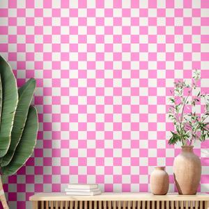 Drydiet Retro Checkerboard Peel and Stick Wallpaper Summer Checkered Wallpaper Checkered Removable Wall Paper Decorative Checkered Decor for Bathroom Cabinet Shelf Countertop (Pink, 9.8' x 15.75'')