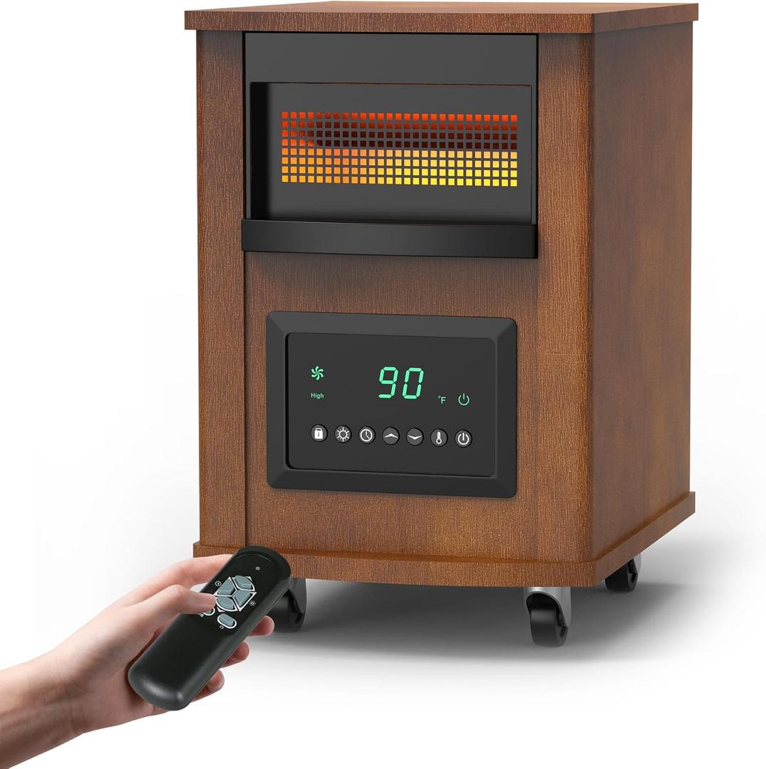 RealSmart Infrared Space Heater 1500W Electric Heater for Indoor Use | Remote Control, Thermostat & ECO Mode, Timer, Tip-Over & Overheat Protection, Dust Cover, Wheels