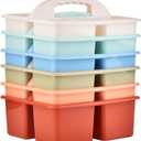 Plastic Storage Caddy Organizers, 6 Pcs Portable Teacher Classroom Supply Caddies with Handle, 3-Compartment Utility Craft Art Caddy for Kids, School Classroom and Office Organization, Boho Colors (Rainbow)