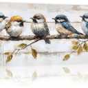 ARTZGX Bird Canvas Wall Art Colorful Birds on Branch Pictures Wall Decor Rustic Sparrow Artwork Painting for Living Room Decor Frame(White 8L x 24W)