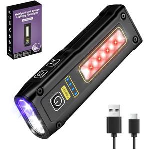 Flashlight UV Light 395nm, Blacklight EDC Flashlights Mini LED high Lumen USB -C Rechargeable Portable with Magnetic Base, COB White & Red Light, Output Emergency Power, for Pet Urine, Resin Curing