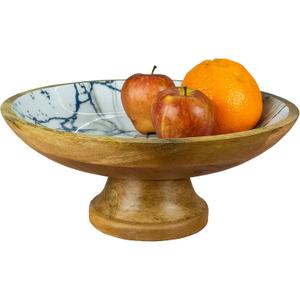 HOMORA Wood Fruit Bowl or Decorative Pedestal Bowl for Table Dcor, for Kitchen Counter, Detachable Base,12-inch Large Bowls,Mango Wood (BLUE MARBLE), christmas, thanksgiving, new year