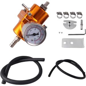 BARTOO Universal Adjustable Fuel Pressure Regulator Kit, Aluminum Fuel Regulator, Adjustable Gas Oil Injection Pressure Regulator with 0-140 PSI Gauge -Gold