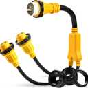 Marine Shore Power Y Splitter SS2-50P Male 50A to (2) 30A L530R Female, 50 Amp 125/250V SS2-50P to L5-30R Y Adapter w/Locking Ring & Collar, 50A to Dual 30A Shore Power Cord, STW 10 AWG, 3FT