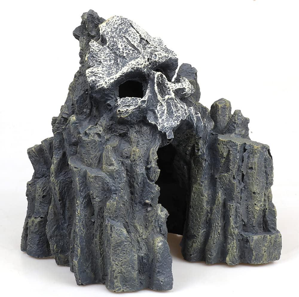 Aquarium Decorations - Skull Mountain Landscape Fish Tank Decoration, Betta and Reptiles Sleep Rest Play Game Cave