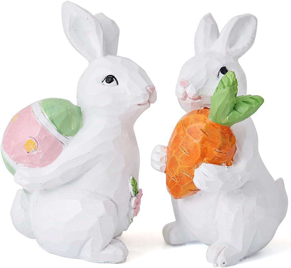 Easter decorations - easter bunny decorations indoor- Resin Spring rabbits for home -Bunny statues for indoor tabletop decor,Adorable small rabbit figurines for easter table decor,office,gifts