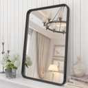 16x24 Inch Black Metal Framed Bathrrom Mirror for Wall, Matte Black Rectabgle Mirror, Rounded Corner, Anti-Rust, Hangs Horizontally or Vertically