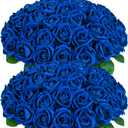50 Pcs Blue Roses Artificial Flowers, Real Touch Velvet Roses Bouquet Fake Flowers Bulk, Artificial Roses with Long Stems for Birthday Gift Women Mom DIY Bridal Wedding Centerpiece Decorations