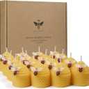 DEYBBY Natural Beeswax Candles Bulk Set of 16, Small Bee Votive Candles with Little Bee Decorations as Gift (Yellow)
