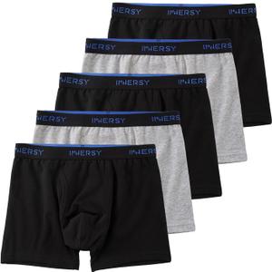 INNERSY Boys Underwear Stretchy Cotton Soft Boxer Briefs for 6-18 Teen Boys Pack of 5 (Large, 3 Black +2 Grey)