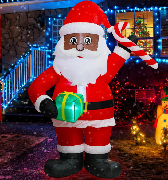 Trystway 6FT Inflatable Christmas Black Santa Claus with Gift Box and Candy Decoration Blow Up Builtin LED for Holiday Lawn Yard Garden Home Indoor Outdoor Party