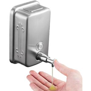 Commercial Soap Dispenser Wall Mount Stainless Steel Manual Pump Liquid Rust-Proof Leak Free for Bathroom Restaurant 500ml/17oz (Silver)