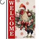 Christmas Garden Flag Welcome Xmas Chicken Winter Holiday Decorations Burlap Vertical Double Sided Farmhouse Yard Lawn Outdoor Decor 3x6 ft 