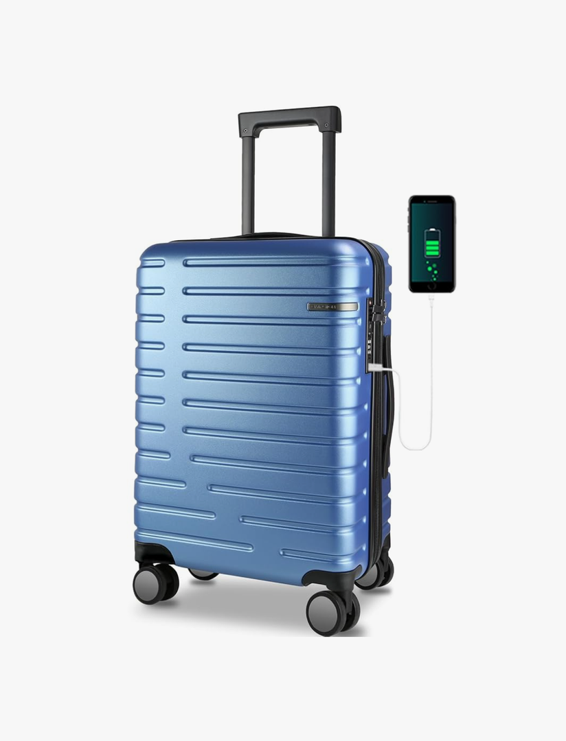 EMPSIGN Carry On Luggage with Spinner Wheels, Hard Shell Carry-On Suitcase 21x14x9 Airline Approved & Built-in TSA Lock, Durable Travel Rolling Suitcase, Carry-On 20-Inch, Light Blue