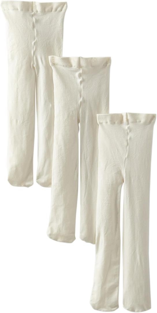 JEFRG Baby-Girls Newborn Smooth Microfiber Tights 3 Pair Pack (0-6 Months, Ivory)