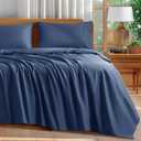 Shilucheng 100% Cotton Queen Size Sheets Set - 600 Thread CountLuxury Egyptian Cotton Bed Sheets5-Star Hotel Quality Sheets, Breathable & Cooling, 16 Inch Deep Pocket - 4 Piece (Navy Blue, Queen)
