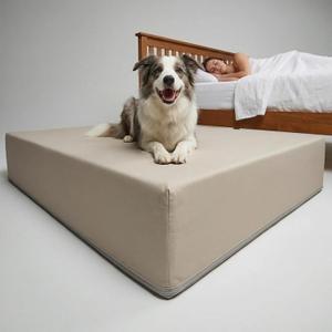 Extra Thick Orthopedic Dog Bed 36x26.5x8 Inch Memory Foam Bed Perch for Medium Large Senior Dogs Pain Relief, Bedside Sleeping Mattress, Waterproof Gray Cover (Pad Only)